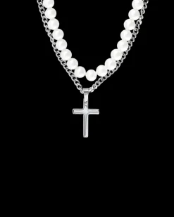 Collier multirangs pour homme - White Pearls