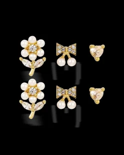 Ensemble de clous d'oreilles - Golden Flower